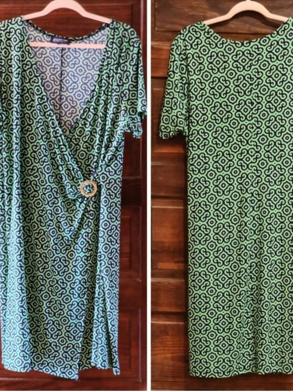 Jones New York Green Geometric Faux Wrap Midi Dress - Picture 4 of 9